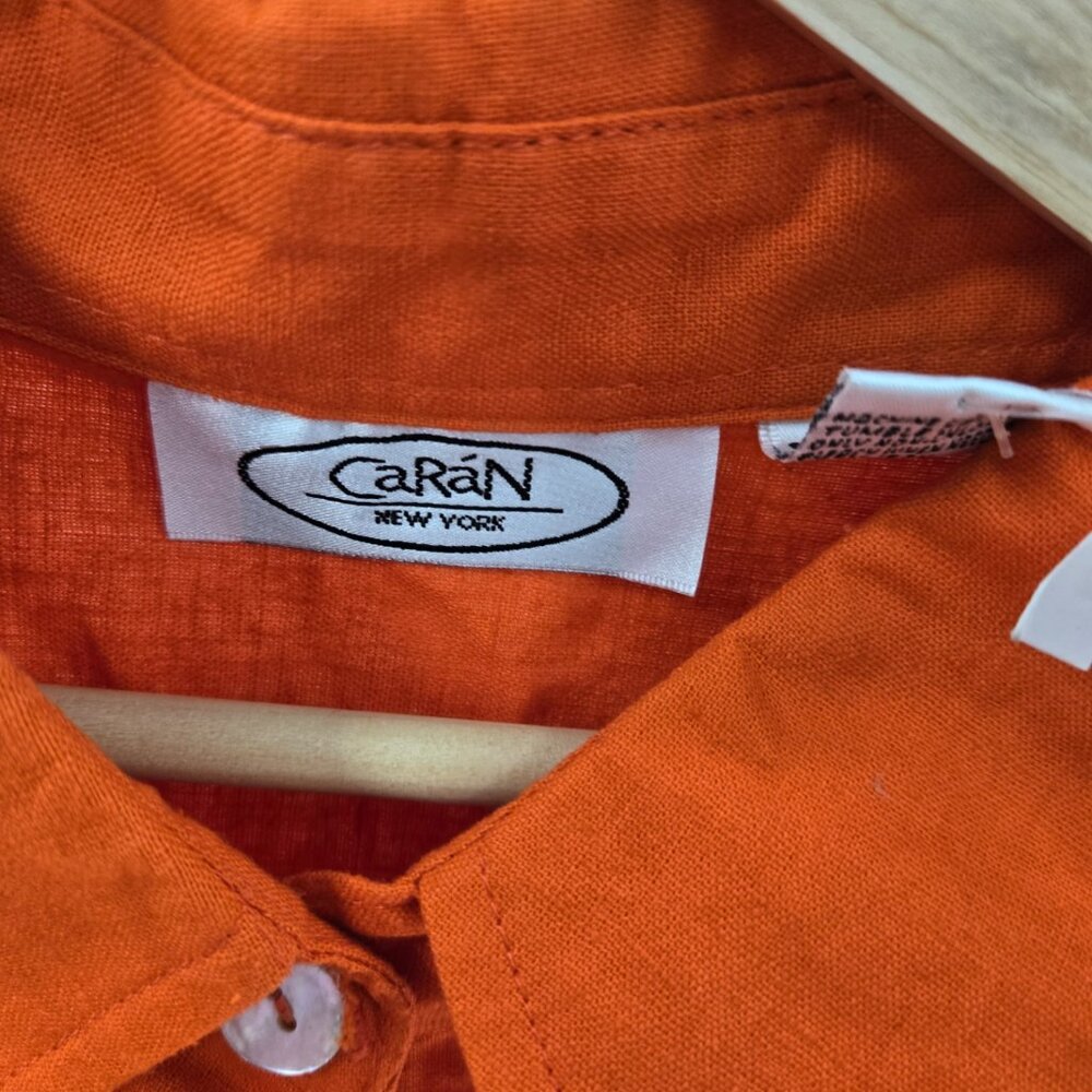 Vintage Caran New York Orange Linen/Cotton Sleeveless Mini Dress Size 3x - Picture 11 of 15